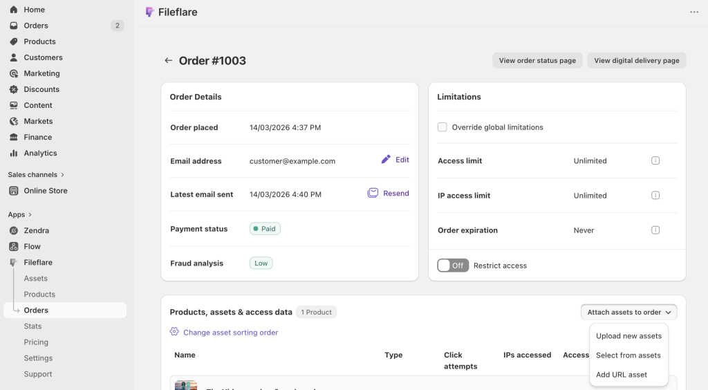 Fileflare order asset attachment