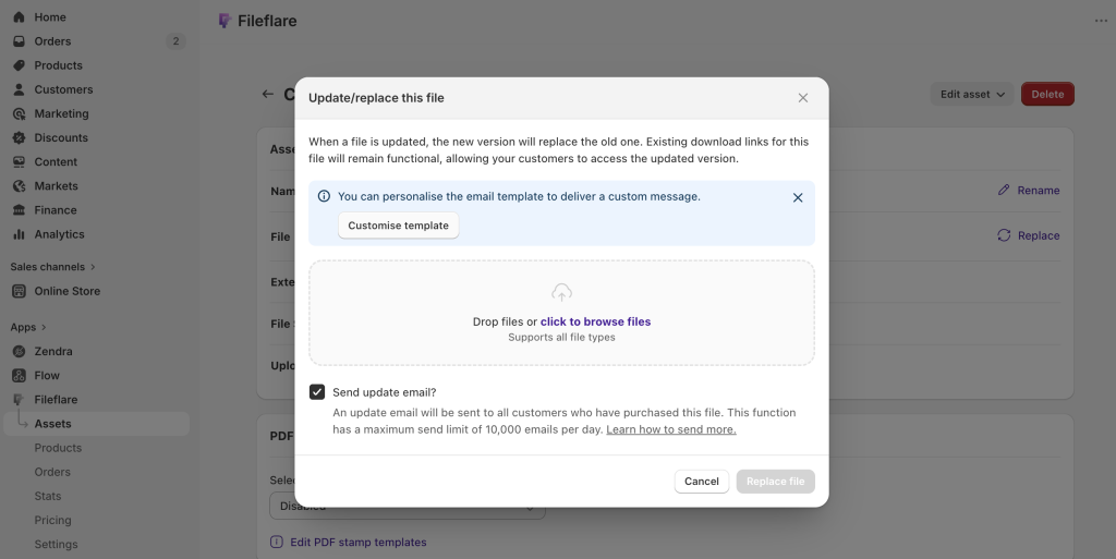 Notify past purchasers with asset or file updates