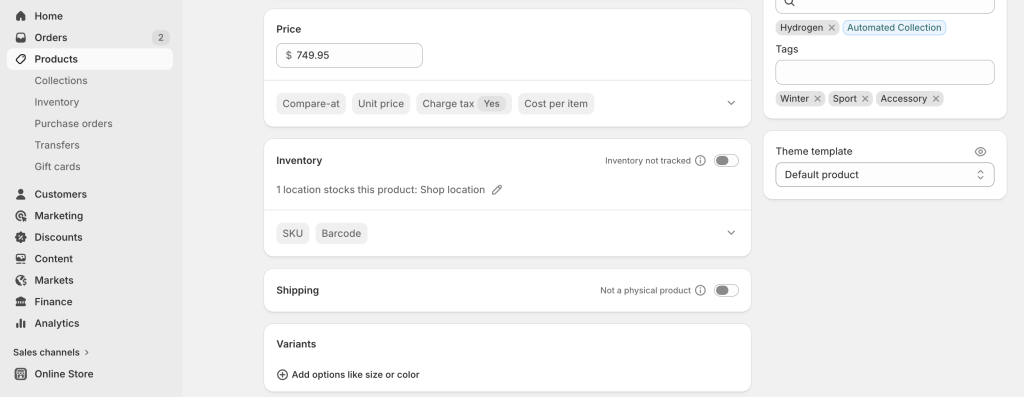 Managing Shopify product virtual settings