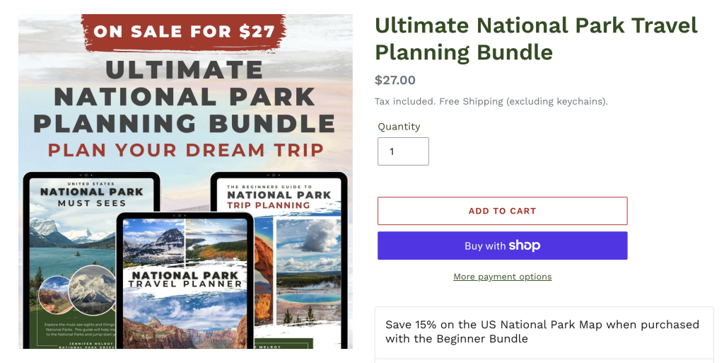 Fileflare merchant selling a bundle of national parks planning itineraries