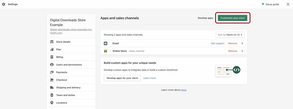 customize your store button