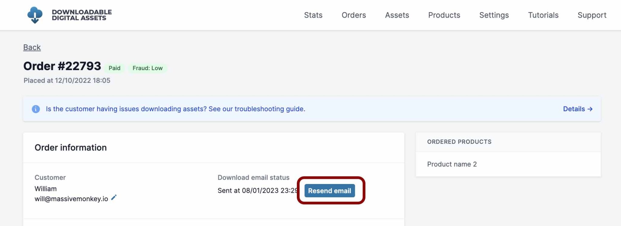 resend the download email