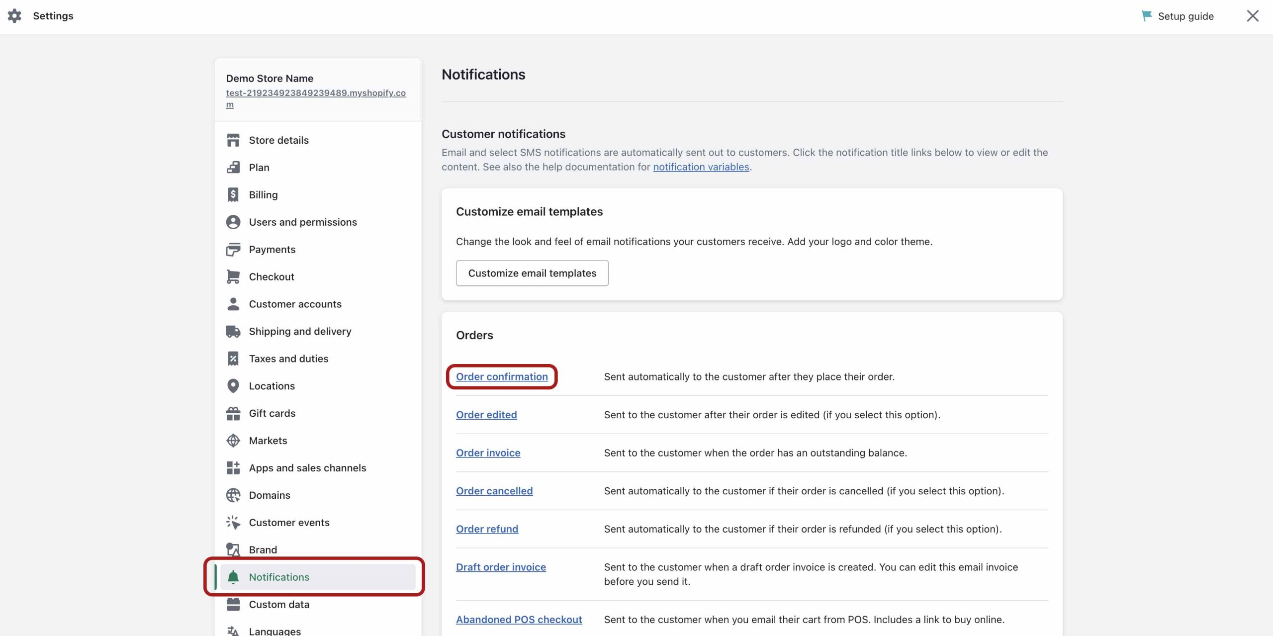 notification settings