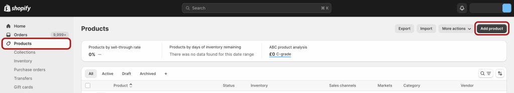 create products in shopify