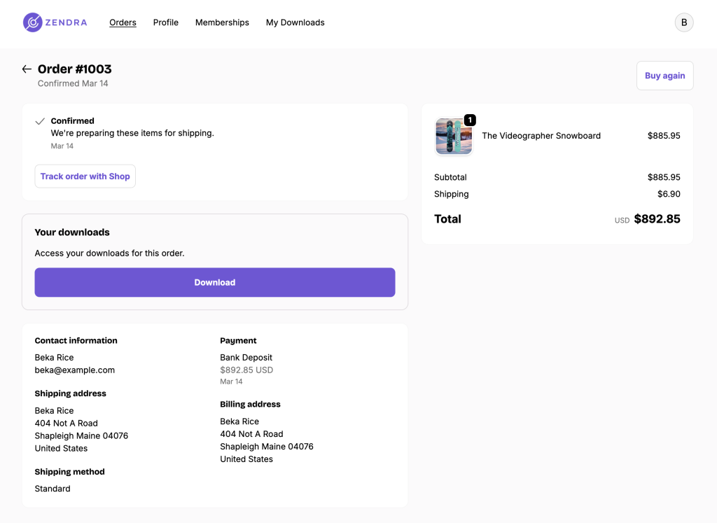 Fileflare order confirmation page download link