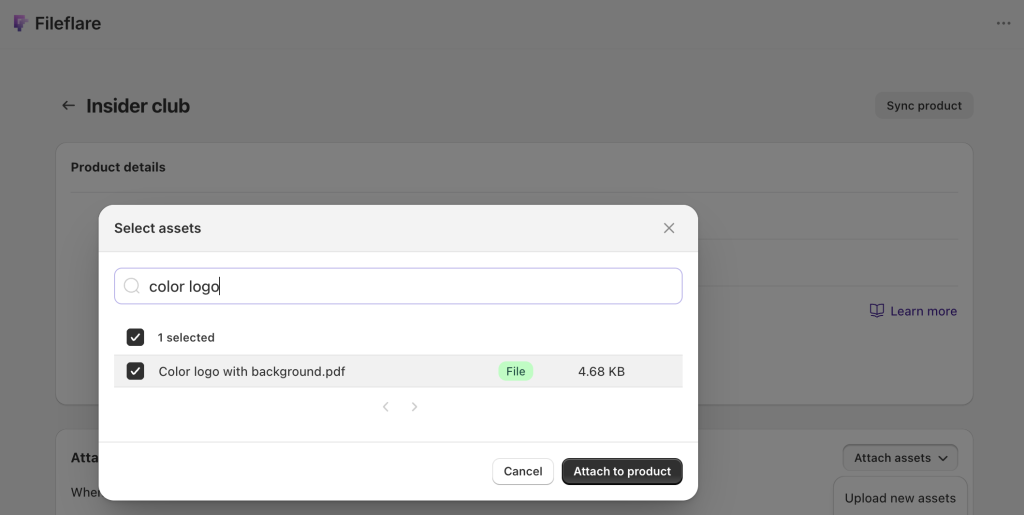 Attach PDFs to Fileflare products