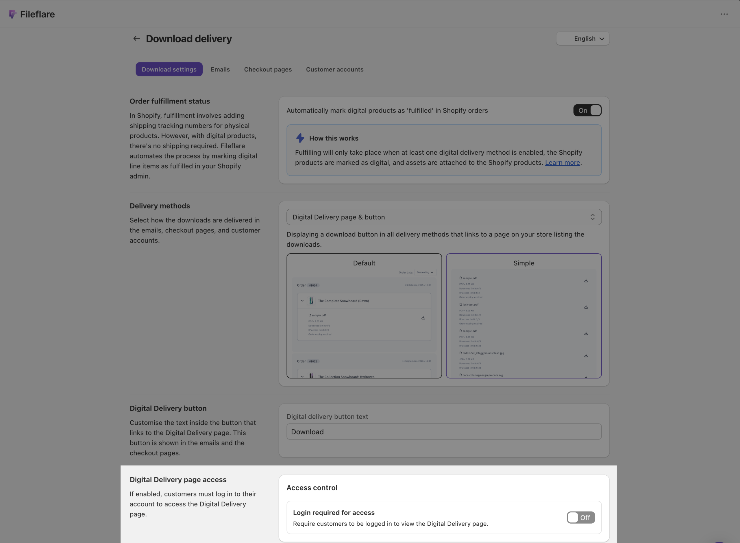 Enable login required in Fileflare