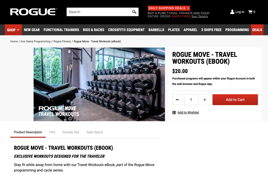 Rogue travel workout ebook priced at .