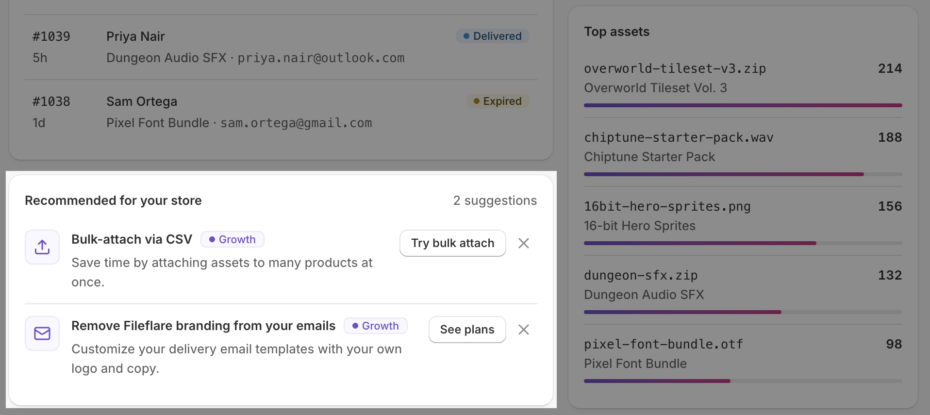 A dismissable recommendation banner on the dashboard.